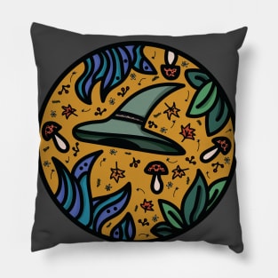 Green Witch Halloween Circle Pillow