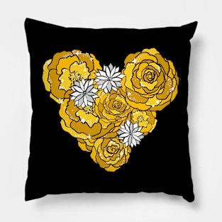 Yellow Heart of Roses and Daisies Pillow