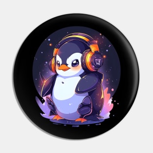 Cool Penguin With Headphones Pin