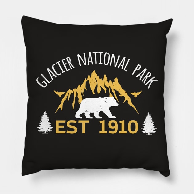 Glacier National Park Est 1910 Montana Pillow by Master_of_shirts