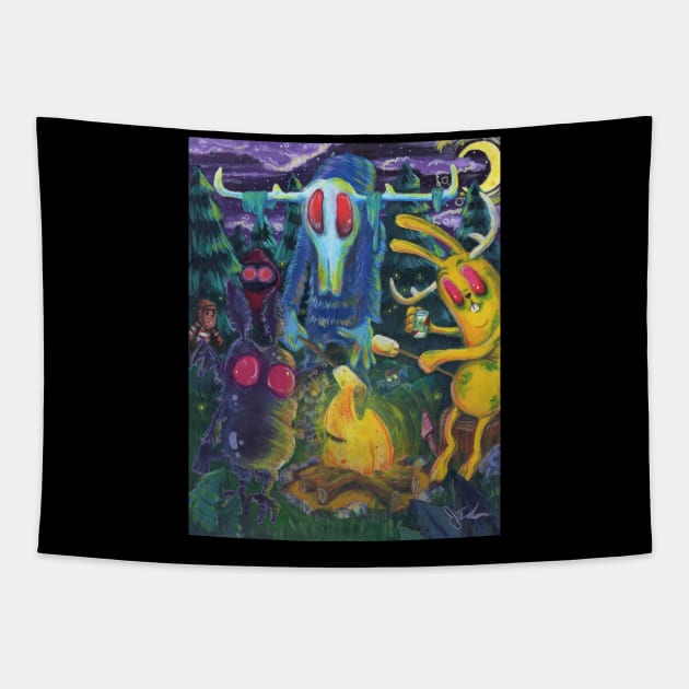 "Camp Cryptid" Tapestry by Heythisguydoesart