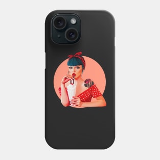 Pin up girl cartoon illustration vintage milkshake sexy woman Phone Case