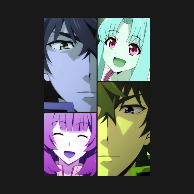 Cool Retro Shield Hero Characters Collage by designsenpai