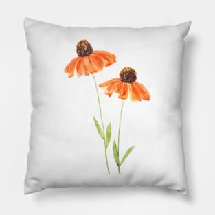 two orange coneflowers watercolor Pillow