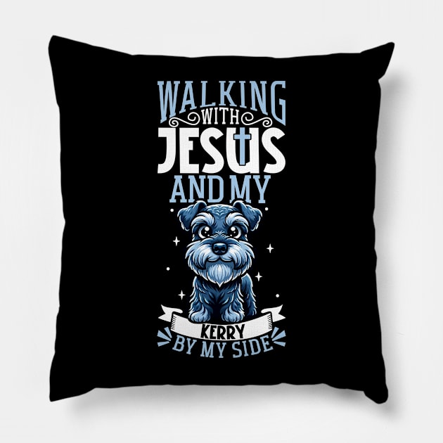 Jesus and dog - Kerry Blue Terrier Pillow by Modern Medieval Design