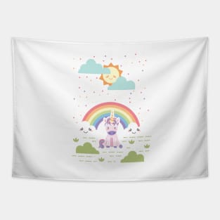 Kawaii Rainbow + Sun + Unicorns Tapestry