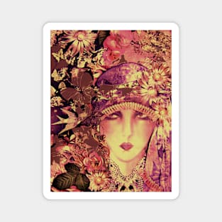 ROSE PINK MUTED FLORAL ART DECO FLAPPER COLLAGE POSTER PRINT Magnet