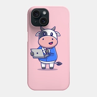 Cute Cow Working On Laptop Phone Case