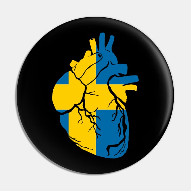 Anatomical heart design, Sweden flag Pin by Bun Art Store