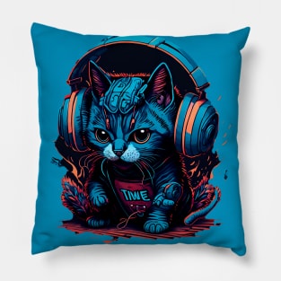 Futuristic Cat DJ Pillow