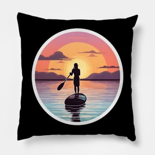 Serene Sunset Paddleboarding Silhouette Pillow