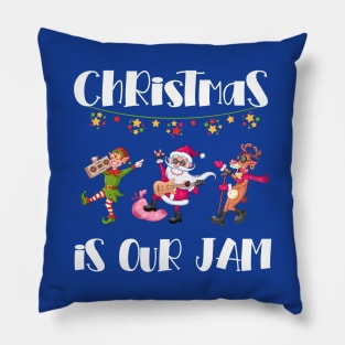 Christmas is Our Jam with Santa Playing Guitar, Elf with Boom Box, and Reindeer Singing Pillow