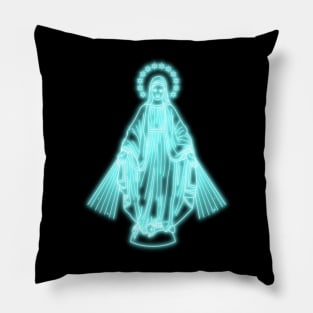 Light Blue Neon Virgin Mary Pillow