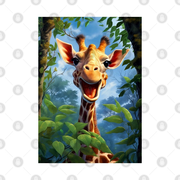 Cute Funny Happy Giraffe Jungle Portrait by Juka