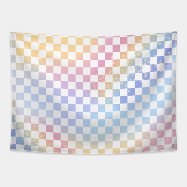 Pastel Rainbow Checkerboard Pattern Tapestry by KathrinLegg