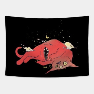 Cute Monster Cat With Creepy Mouth Tapestry