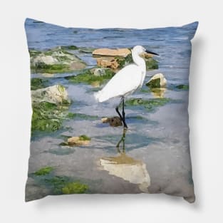 A Heron on the beach 2 Pillow