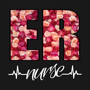 ER Nurse Heartbeat Roses T-Shirt