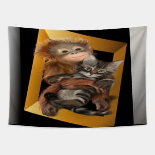 3d monkey and cat Tapestry