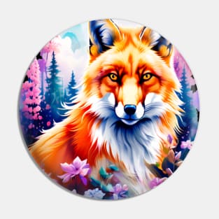 Red Fox with Flowers and Forests Pin