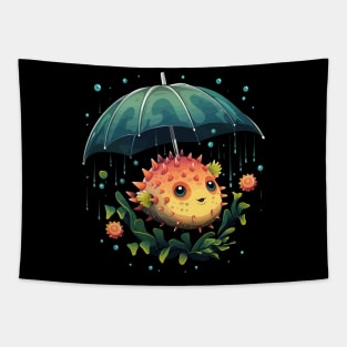 Puffer Fish Rainy Day With Umbrella Tapestry