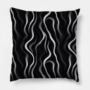 Monochrome Elegance: White Abstract Lines on Black Pillow