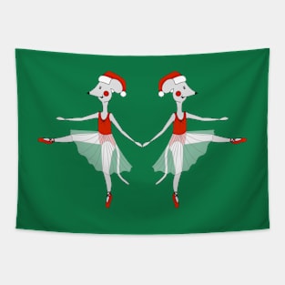 Christmas Ballerina Mice Twins Dancing Digital Art | Christmas Special | illusima Tapestry