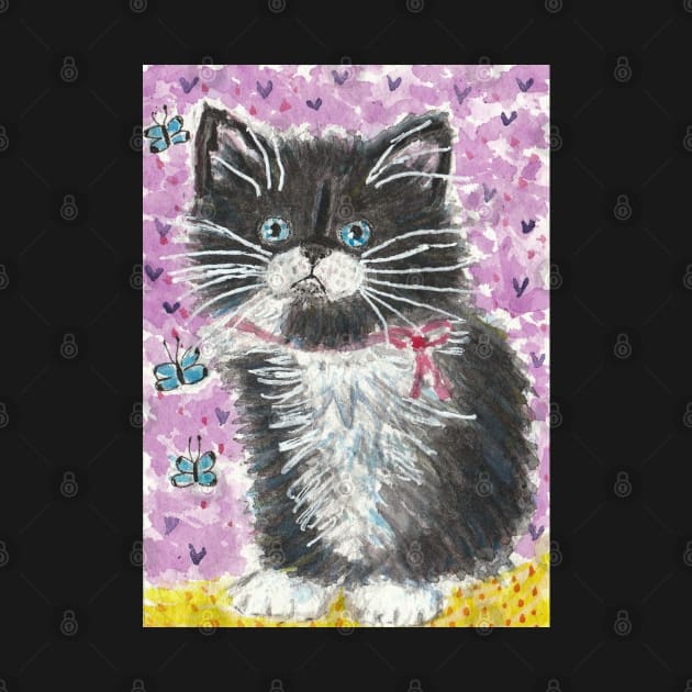 cute kitten cat butterflies by SamsArtworks