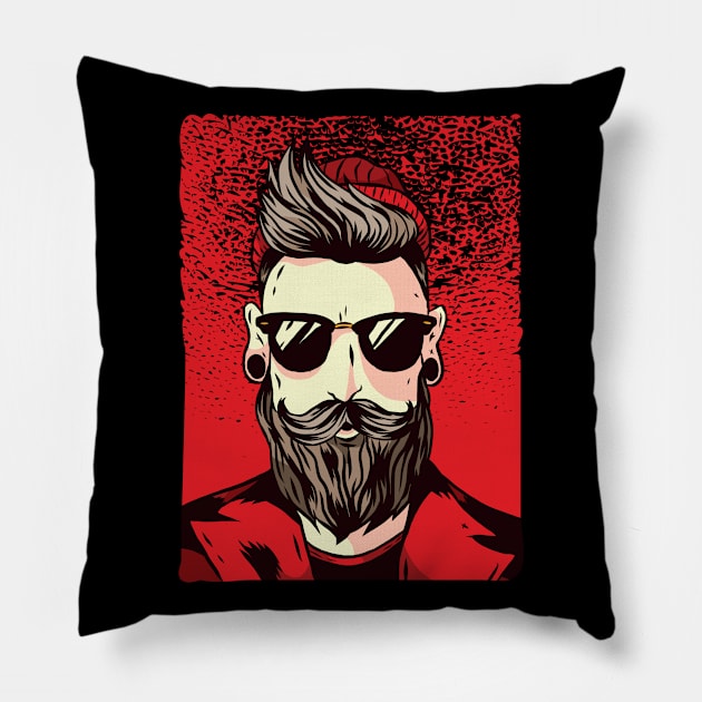 Bearded Hipster Pillow by EarlAdrian