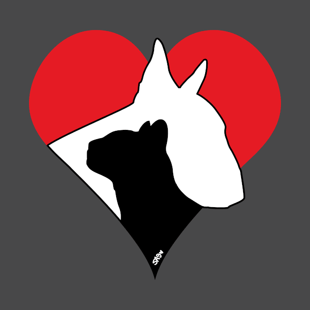 Bull Terrier Cat Love by meownarchy