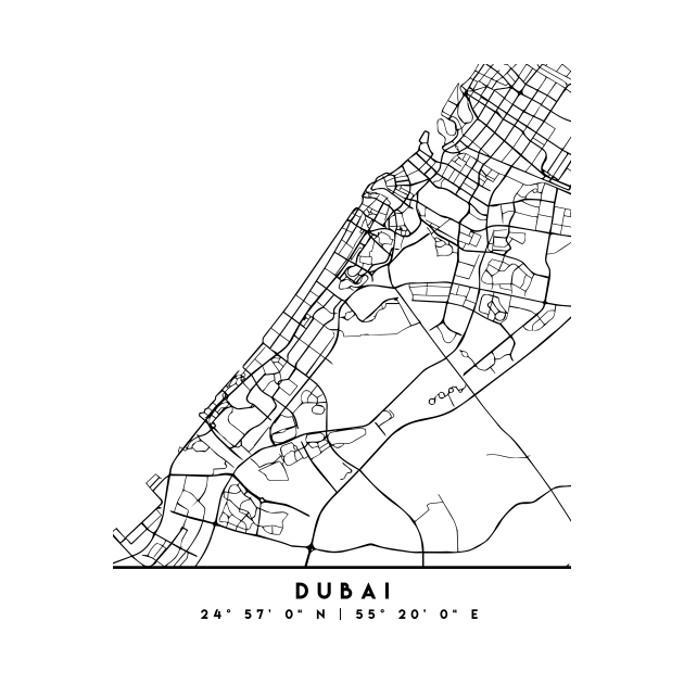 DUBAI UAE DESIGNER BLACK CITY STREET MAP ART by deificusArt