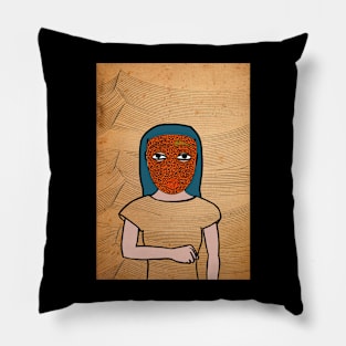 Unique FemaleMask Digital Collectible with DoodleEye Color and DarkSkin on TeePublic Pillow