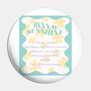 Hello Sunshine yellow and teal Danish Pastel Dorm Room Pin