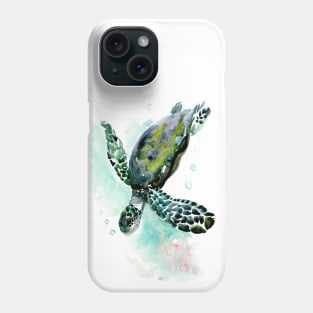 Sea Turtle, Blue turquoise olive green navy blue artwork underwater Phone Case