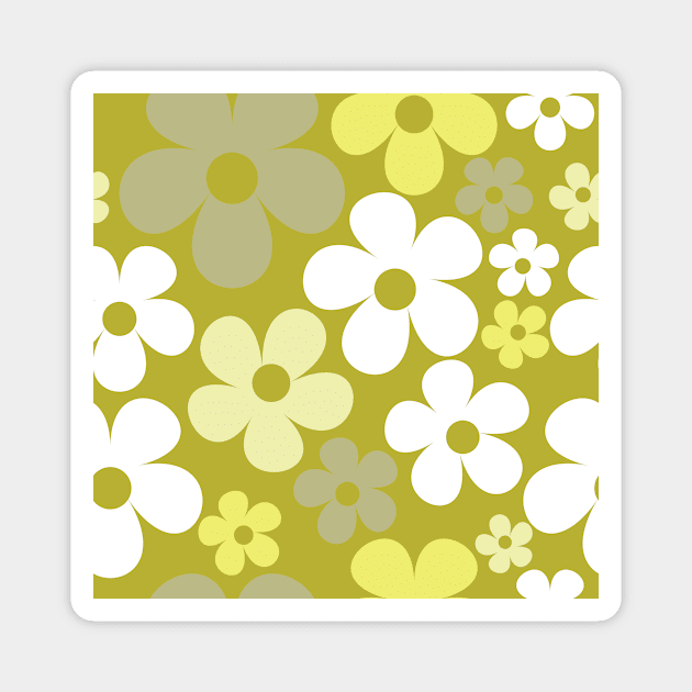 Hippie Floral Green White Pastel Flower Seamless Pattern Magnet by 2CreativeNomads