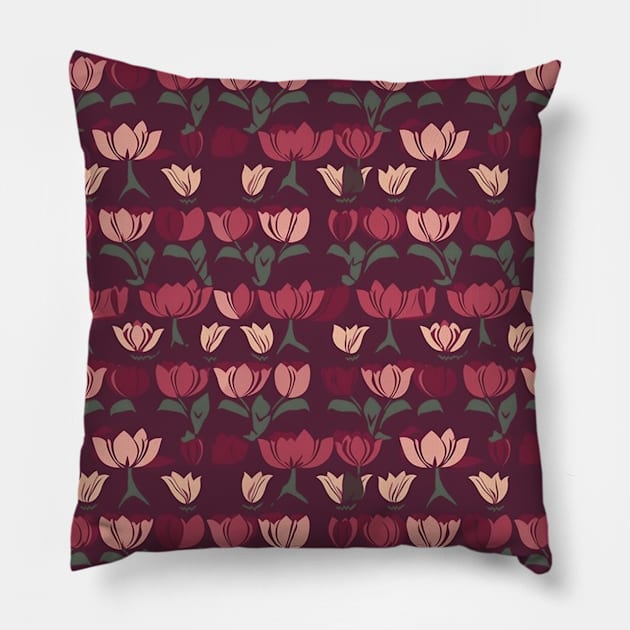Tulips Flower Seamless Pattern V2 Pillow by Family journey with God