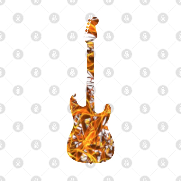 Yellow Flame Guitar Silhouette on White by gkillerb