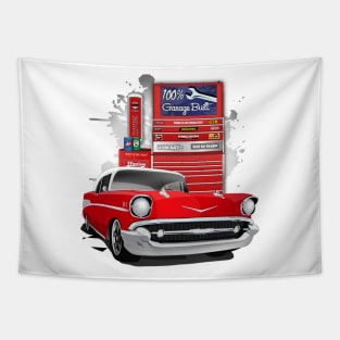 1957 Red and White Garage Built Chevy Bel Air Tapestry