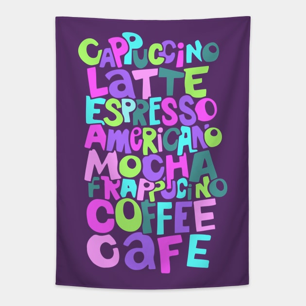 Pretty Pink Coffee Typography Tapestry by AlondraHanley