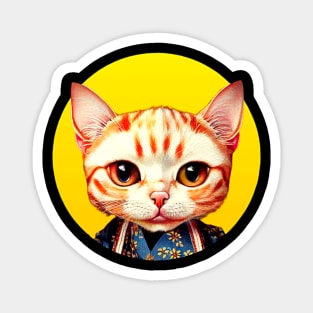 Cat In Kimono Rising Sun Circle Design Magnet