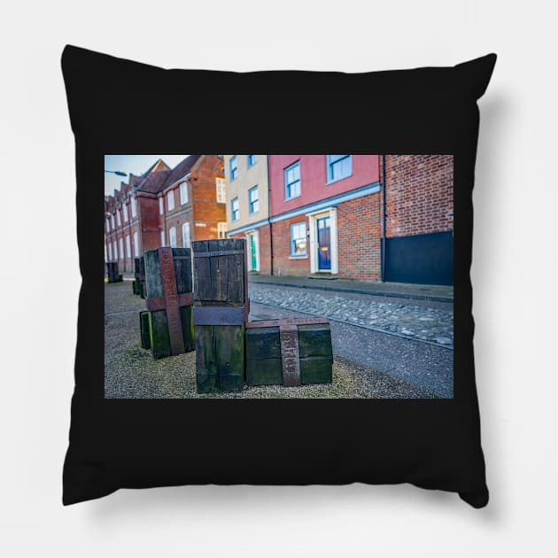 Wooden statues along Quayside, Norwich Pillow by yackers1