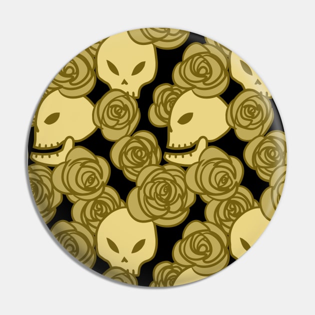 Skulls and Roses (Gold) Pin by inatorinator