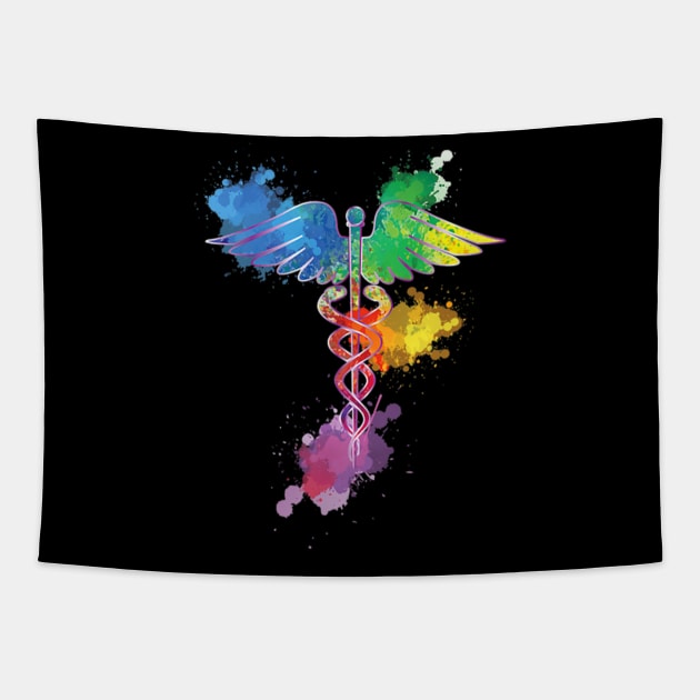 Caduceus Watercolor Splash Nurse T-Shirt for Men and Women Tapestry by AKSA shop