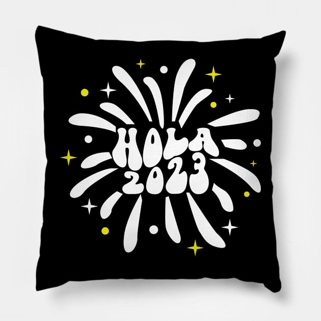 Retro Hola New Year 2023 Pillow by mcoshop