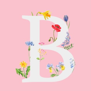 botanical monogram alphabet b wildflowers T-Shirt