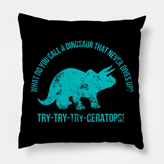 Dinosaur Triceratops Funny Pun Pillow by Juliet & Gin