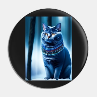 Luxurious British Shorthair in the Snowy Forest Pin