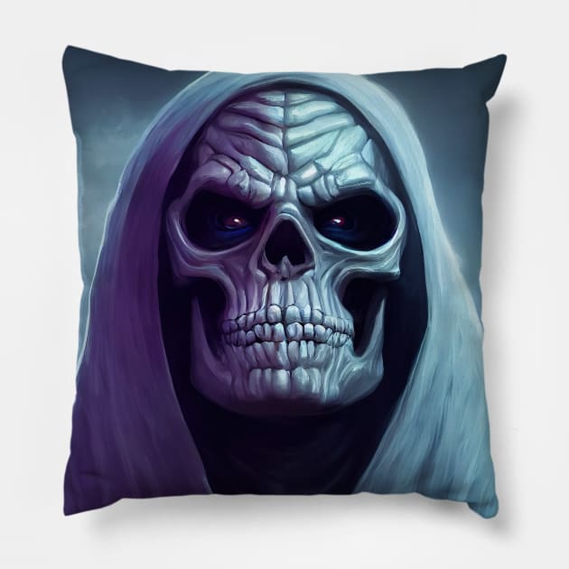 Angel of death , Skeleton Necromancer with robe Pillow by DyeruArt