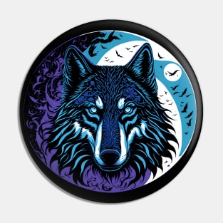 The Wolf in the Full Moon Accompanied by a Murder of Crows Pin