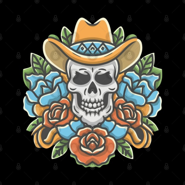 Cowboy Skull Floral tattoo by Goku Creations